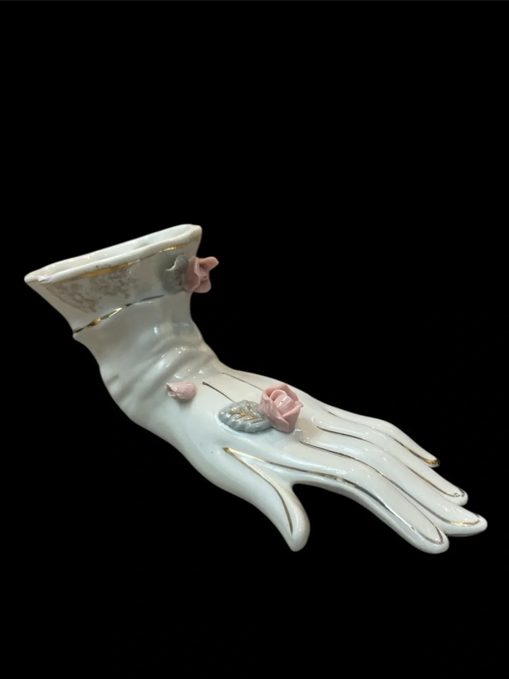 Vintage Porcelain Hand Flower Vase Pink Rose Accents Gloved Hand Bud Vase - Picture 1 of 10